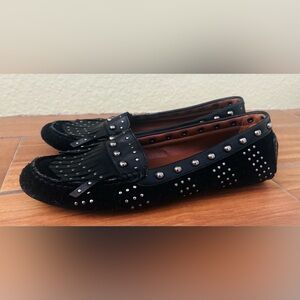 Donald J. Pliner Black Studded Fringe Slip On Flat Loafers Size: 9